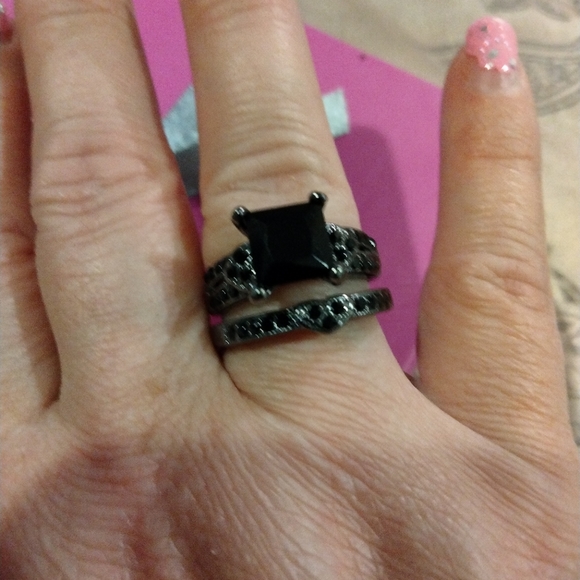 2C.T.W Princess Cut Black Diamond Bridal set Ring - Picture 11 of 16